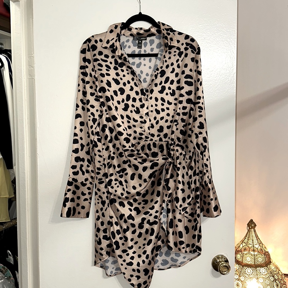 Leopard Print Satin Wrap Dress